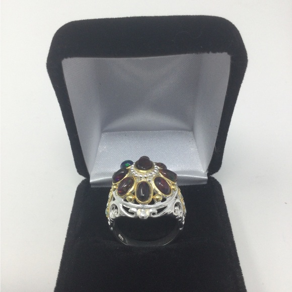 Rare Genuine Black Opals Ring - Picture 5 of 10